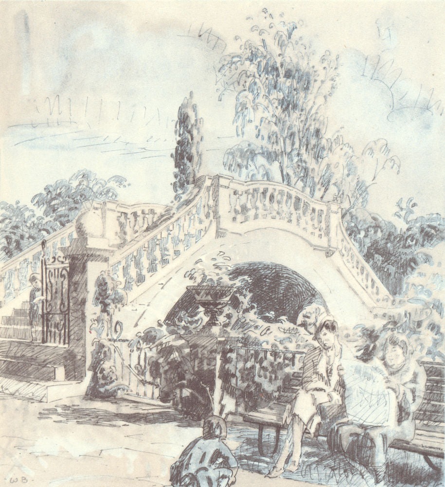 TWICKENHAM. The Garden, York House. London. By Walter Bayes 1946 old print